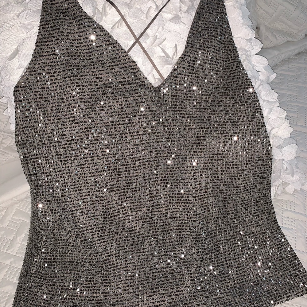 Gunmetal Sequin Camisole Top